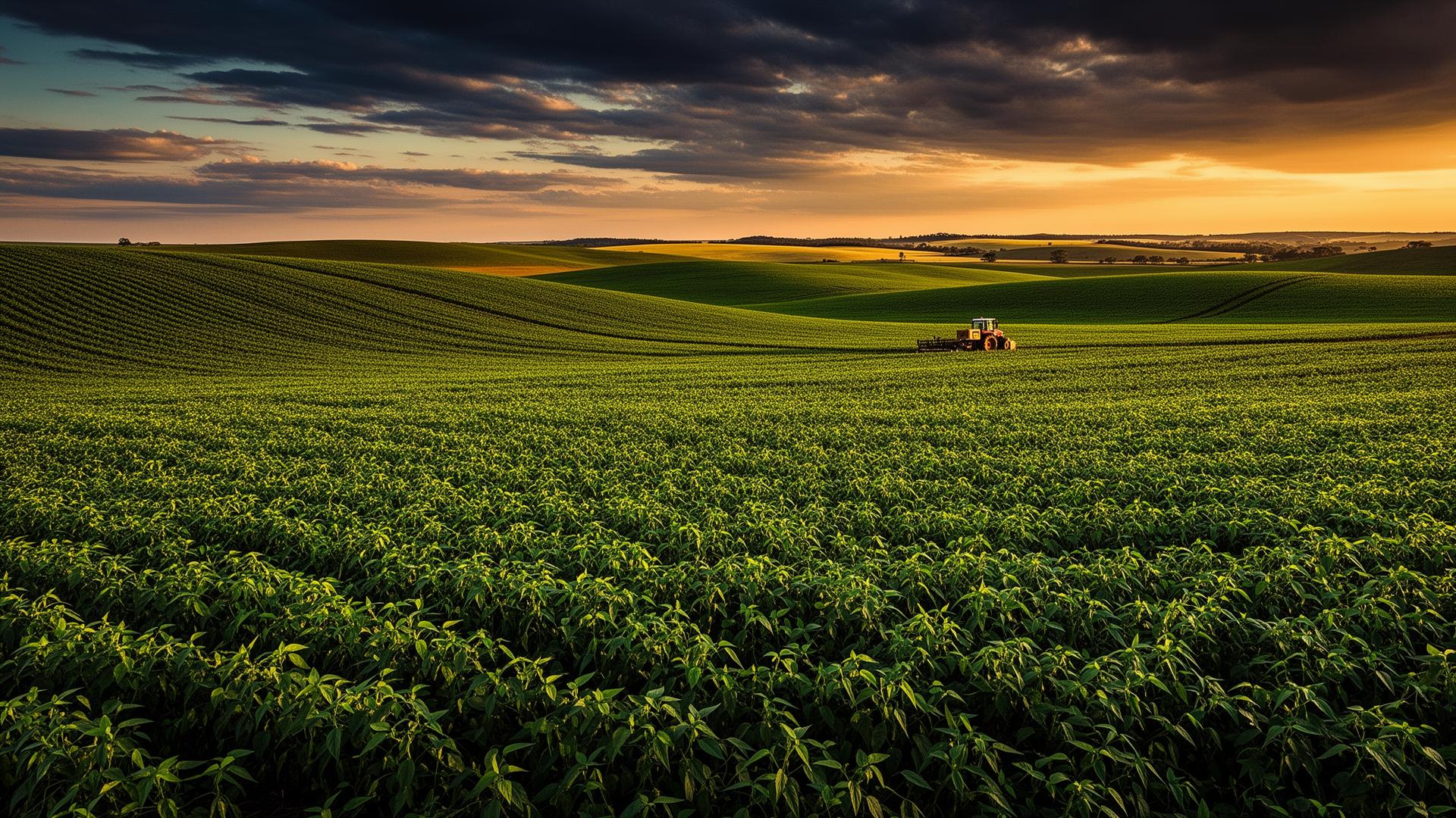 Campo agrícola ao entardecer